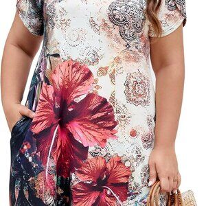 Plus Size Summer Dress Floral Boho Pockets Flowy Sundress Casual Beach